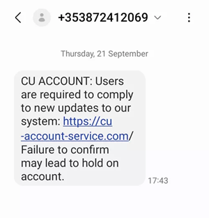 Example of a scam sms